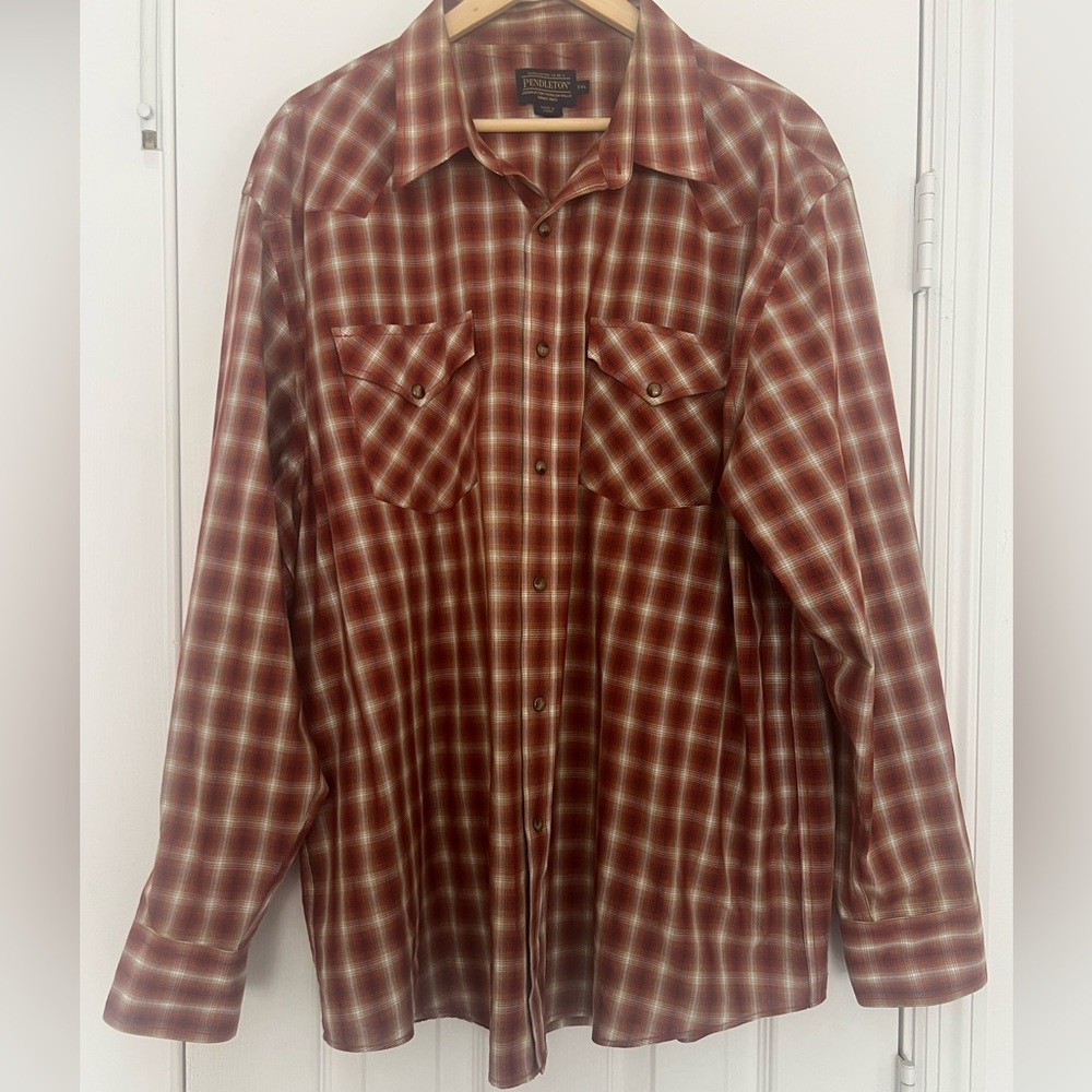 Pendleton Red and Cream Checkered Shirt, Plaid Shirt, Size XXL, Cowboy, Western